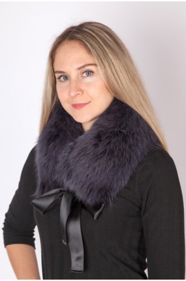 Dark blue fox fur collar-neck warmer